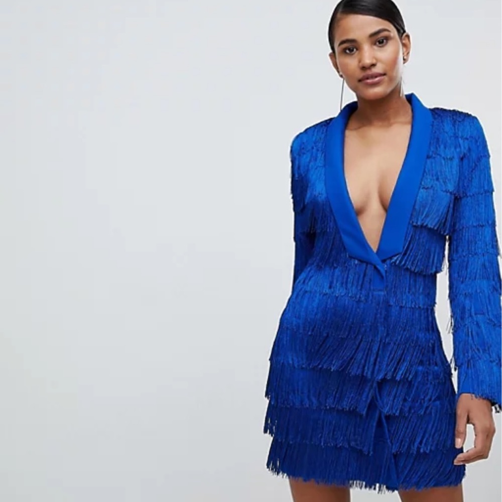 Lavish Alice Blue Fringe Blazer Dress